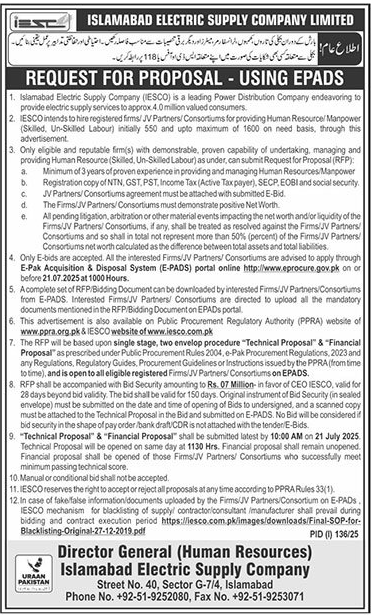 Islamabad Electric Supply Company Limited Islamabad Tender Notice